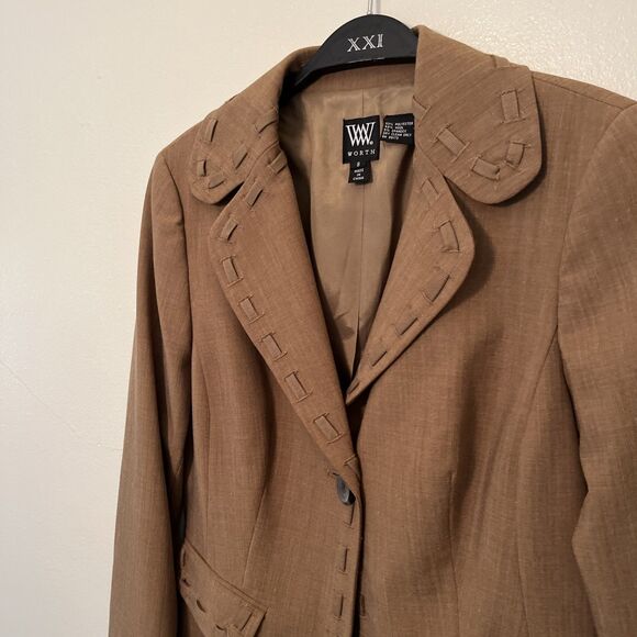 WORTH Vintage Brown Wool Blend Blazer Jacket Boho Western Cottage, Brown- Size 8 - Picture 4 of 7